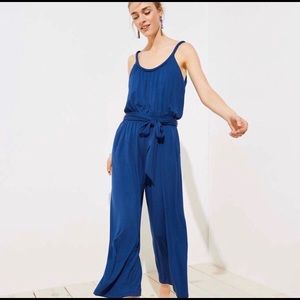 LOFT blue tie waist jumpsuit Petite large
